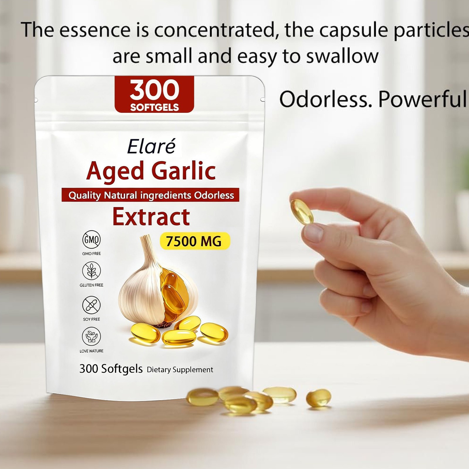 Improved Aged Elare Garlic Extract 7500mg Odorless 300 Softgels Heart Immune Sup