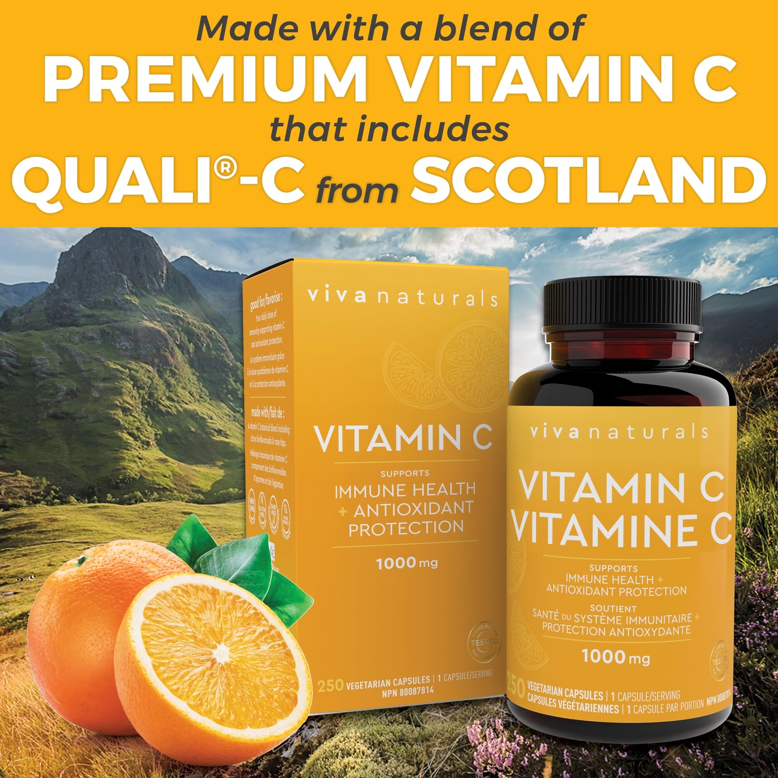 Viva Naturals Vitamin C 1000mg – Non-GMO Vitamin C Supplements with Citrus Biofl