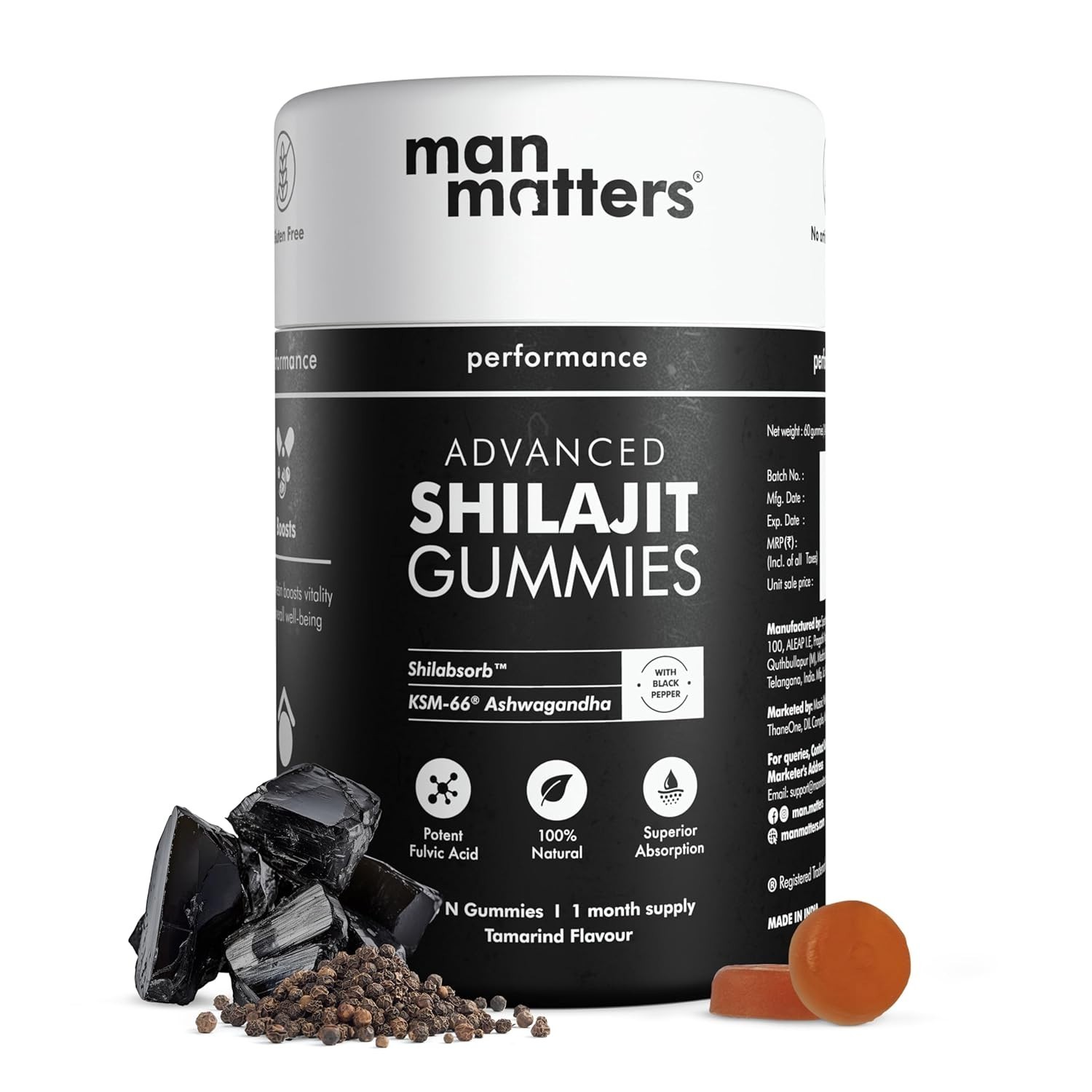 Man Matter Shilajit Gummies Ashwagandha 60 Vegan Energy Stamina Boost