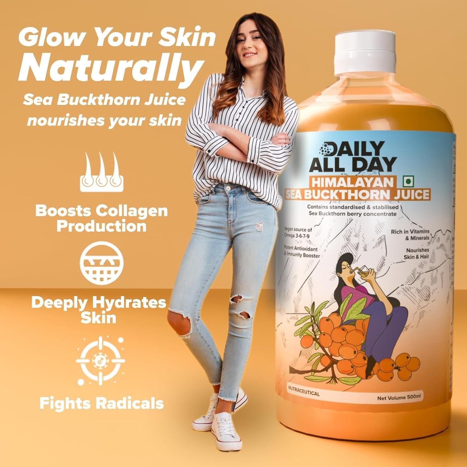 Daily All Day Himalayan Sea Buckthorn Berry Pulp Concentrated Juice 500 ml