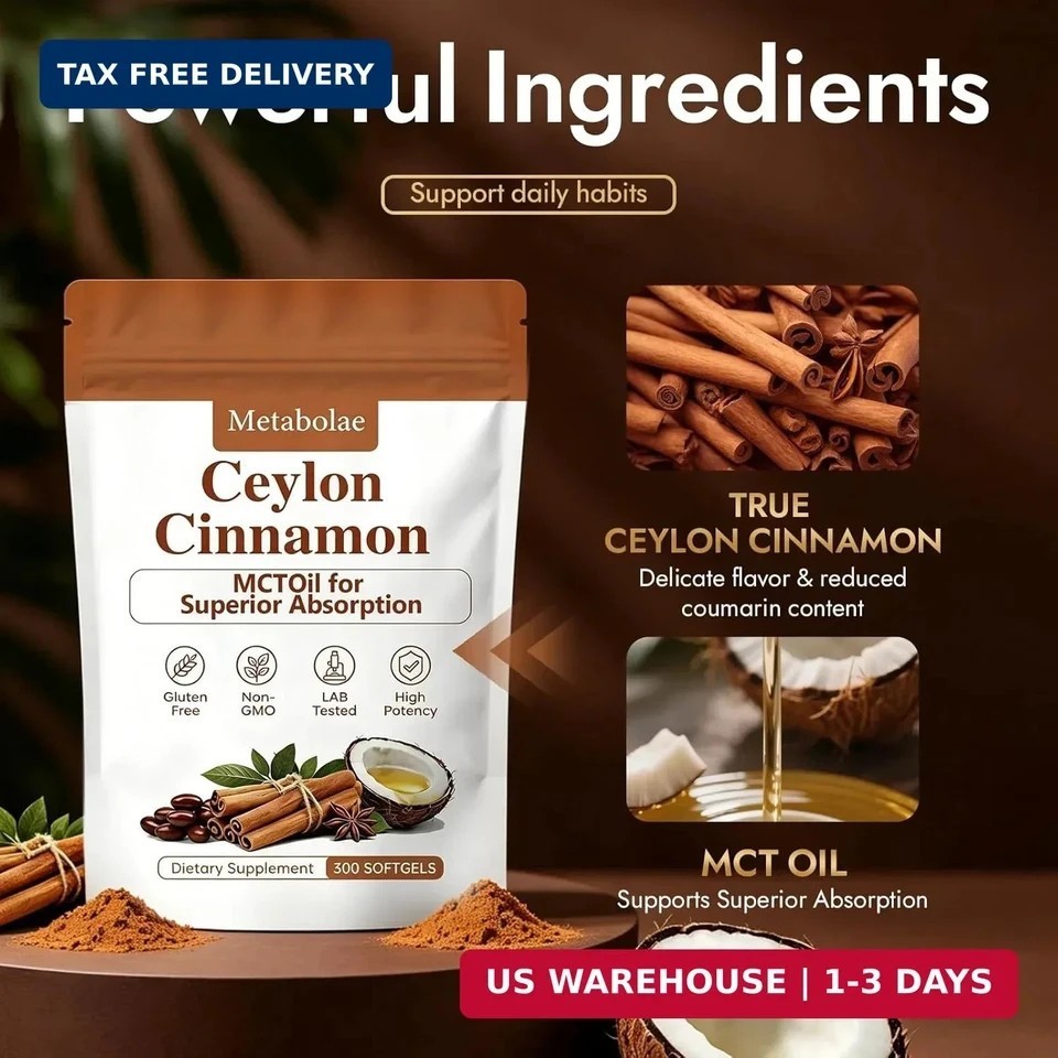 Metabolae Ceylon Cinnamon SoftGels with MCT Oil, Highly Bioavailable Herbal Extr