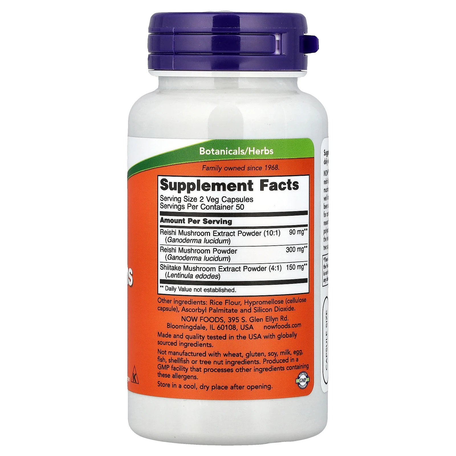 Now Foods Rei-Shi Mushrooms 270 mg 100 Veg Capsules GMP Quality Assured, Vegan,