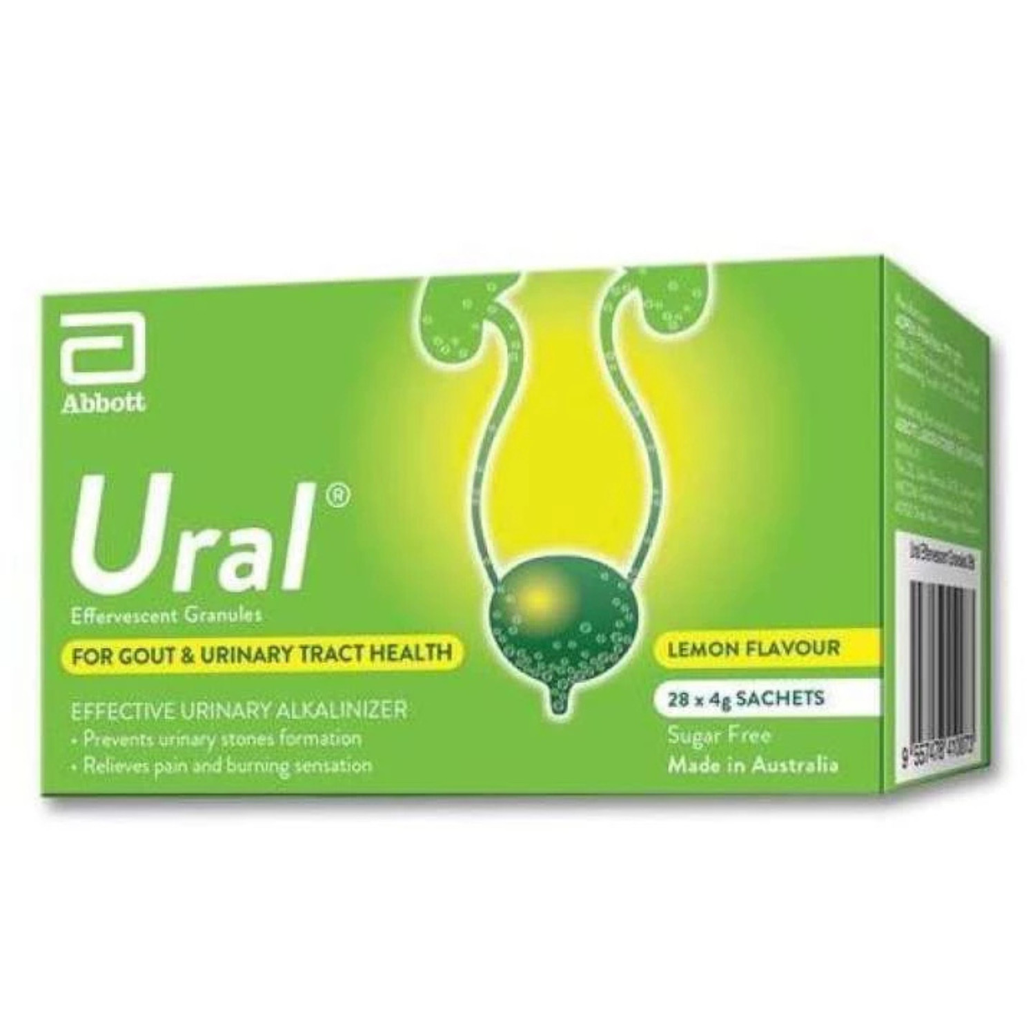 1X Abbott Ural Effervescent Granules Urine Alkalizer 4g X 28 Bags Free Shipping