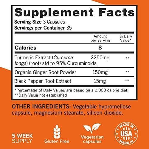 Qunol Turmeric & Ginger 2400mg Supplement – 105 Count – Pack of 3