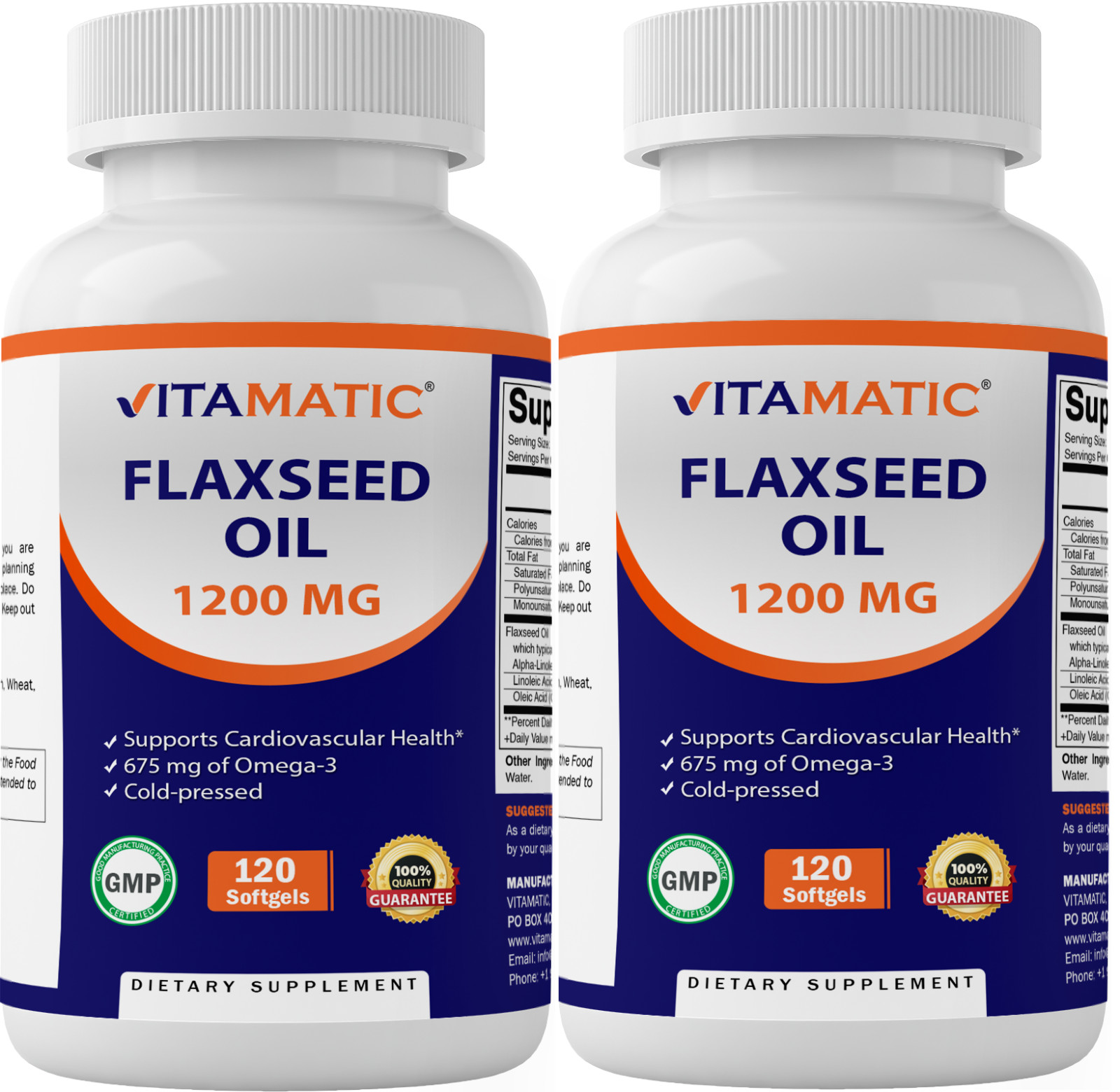 2 Pack – Vitamatic Flaxseed Oil 1200mg 120 from Cold Pressed Flax Seed – 675 mg