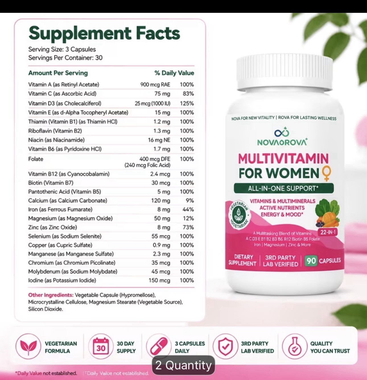 1pc Women Multivitamin Active B12 & 5-MTHF Iron, Zinc 90 Counts