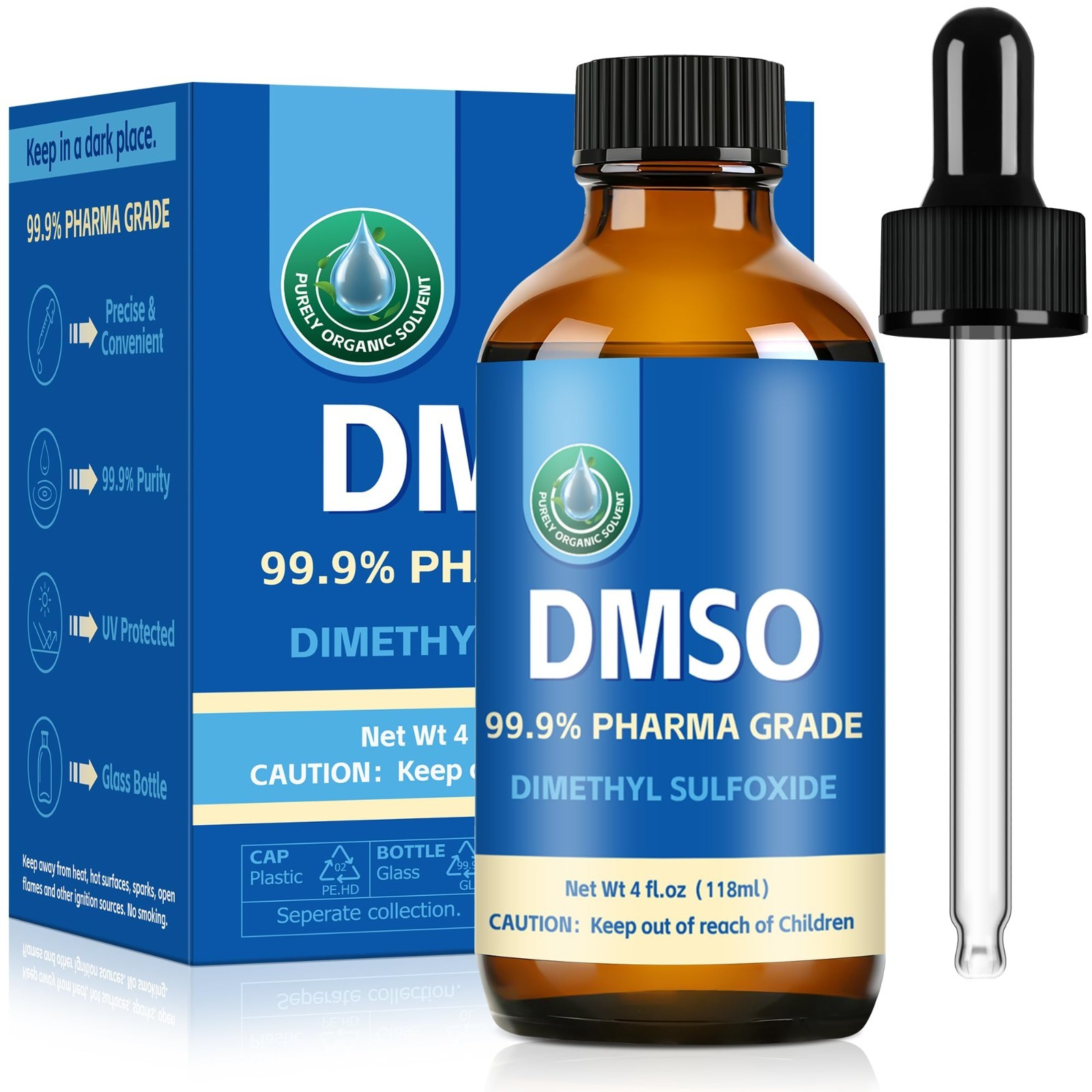 Pure DMSO 99.9% Pharmaceutical Grade Liquid, Non-Diluted, 4 fl oz with Dropper