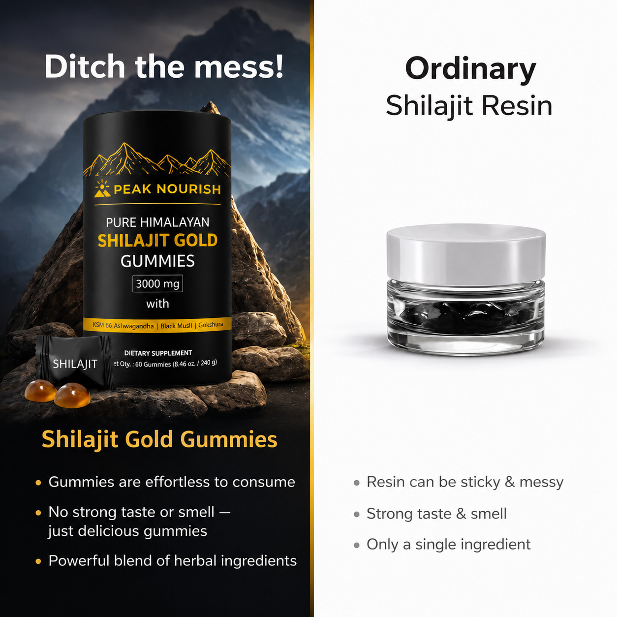 Shilajit Gold Gummies 3000mg Dietary Supplement Ashwagandha Black Musli 60 Ct