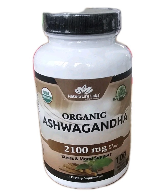 NaturaLife Labs Organic Ashwagandha 2100 mg per Serving 100 Count 08/27