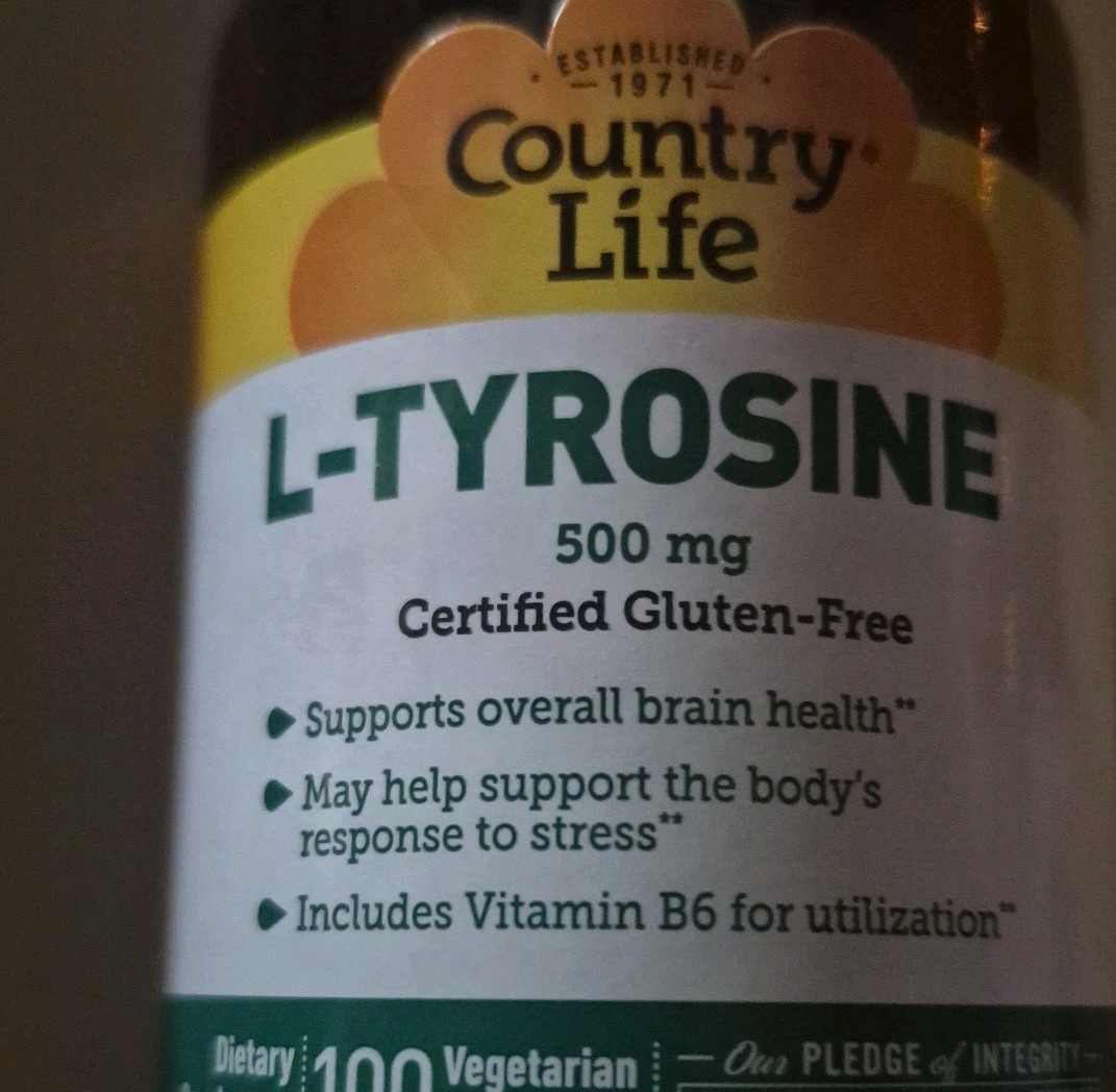 Country Life L-Tyrosine Caps 500 mg 100 Veggie Caps Gluten-Free, GMP Quality