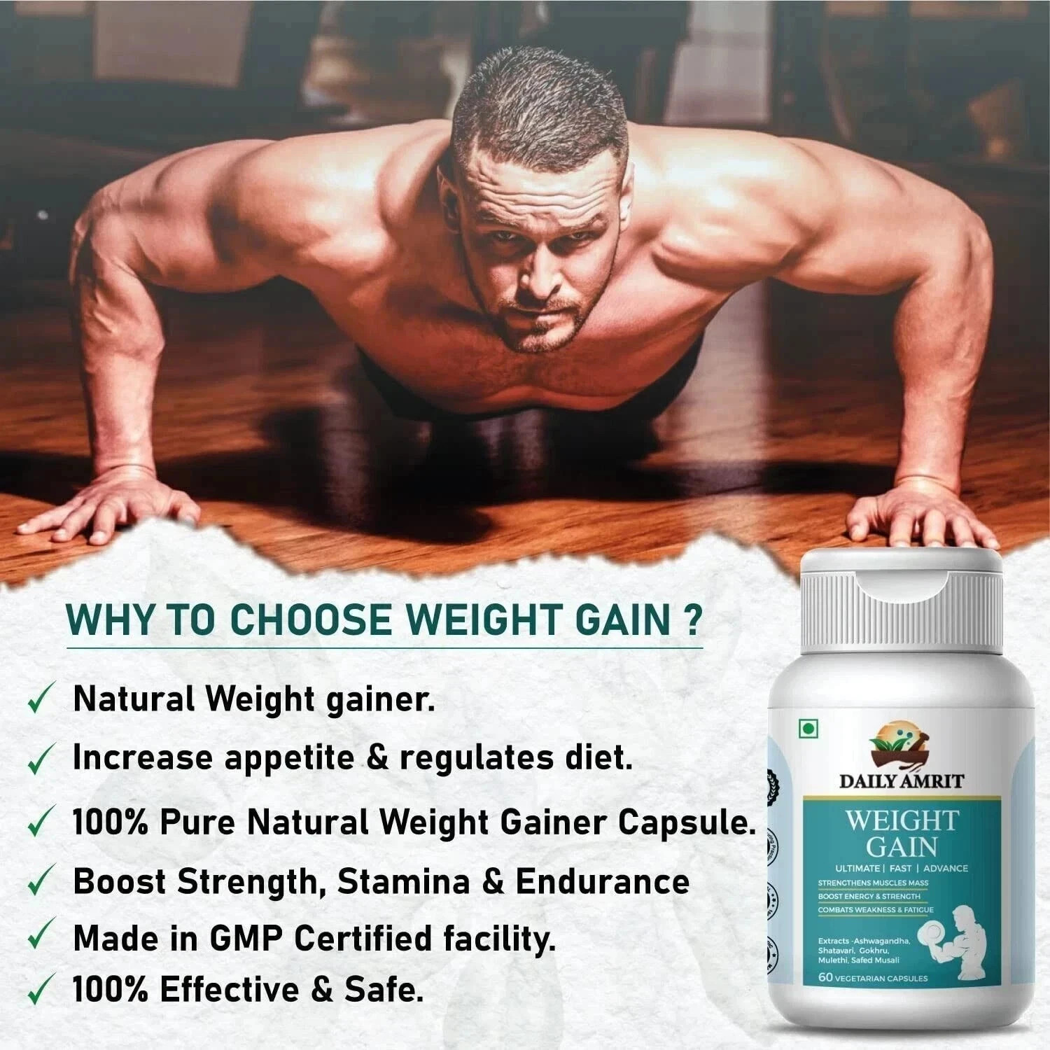 BODY GROW Fast Weight Gain Pills Ayurvedic Muscle Mass Gainer For Men (60-180N)