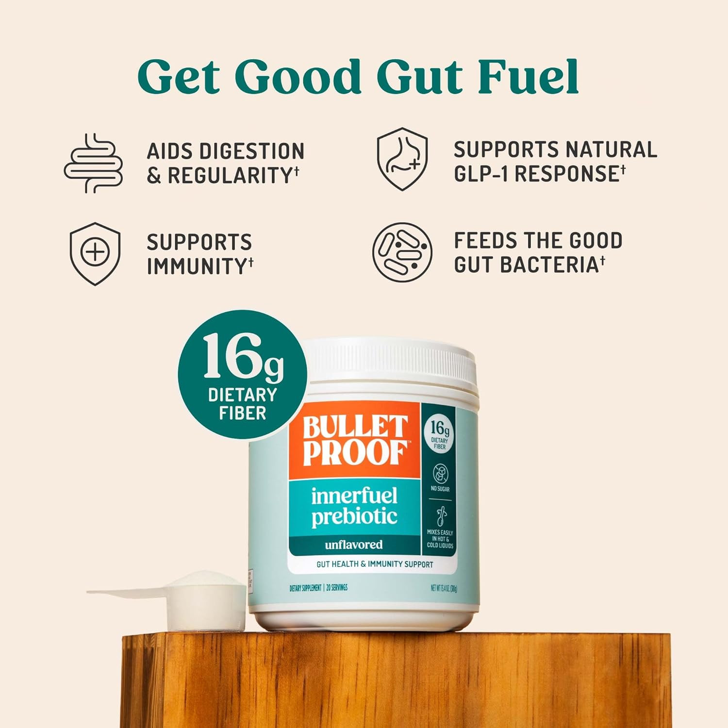 Innerfuel Prebiotic Fiber Powder, Unflavored, 16G Fiber, Plant-Sourced, Non-Gmo