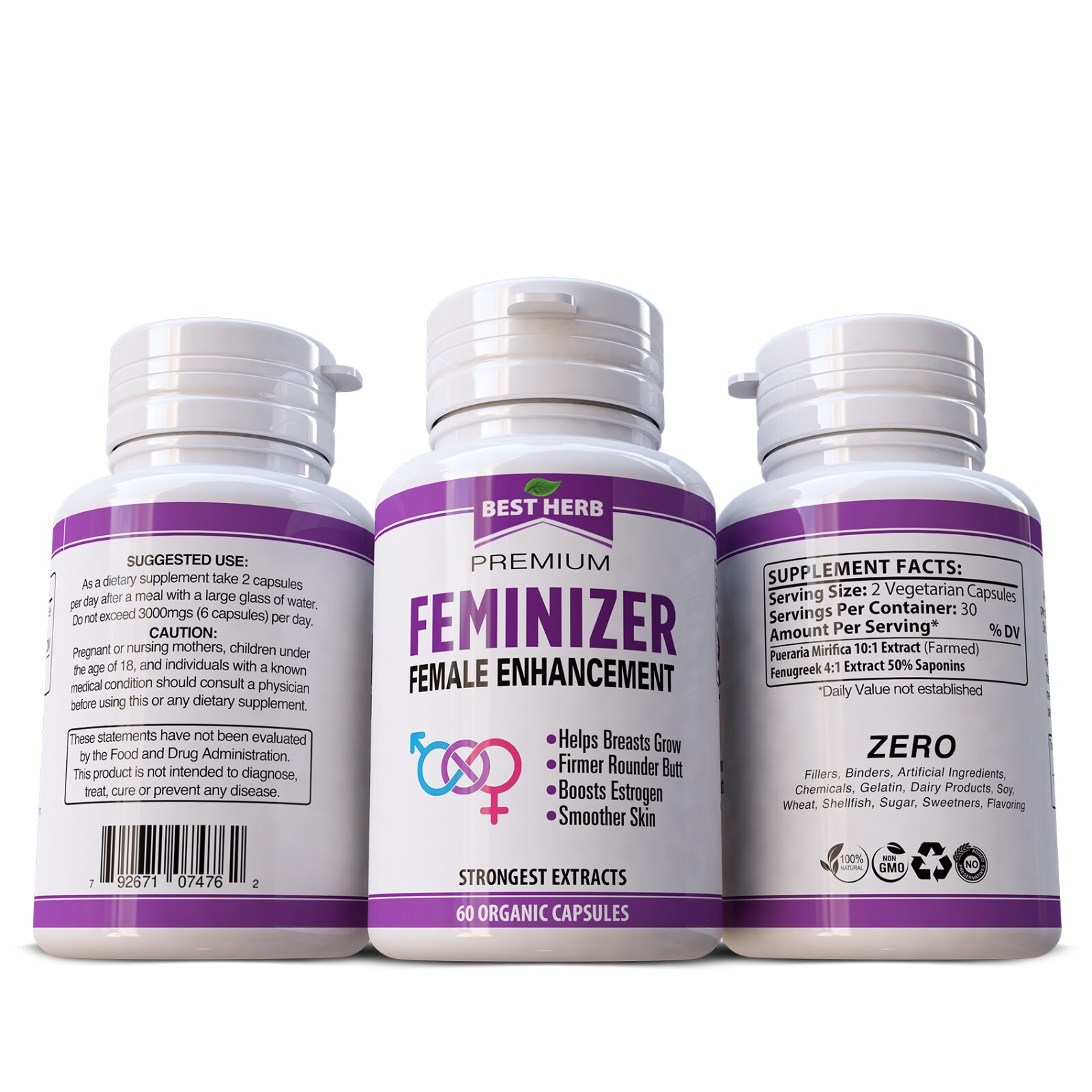 Pueraria Mirifica Female Dietary Supplement Pills Organic 60 Capsule Women Trans