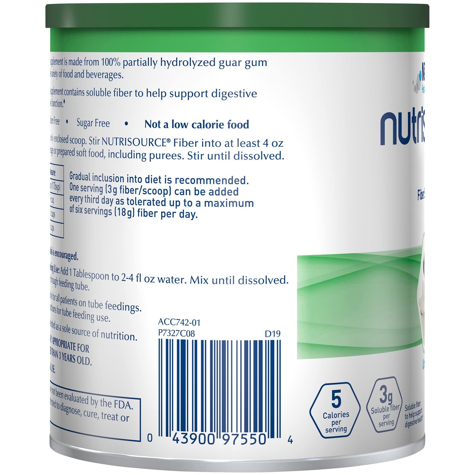 Nestle Nutrisource Fiber Fiber Supplement Unflavored 7.2 oz. Canister 4 Ct