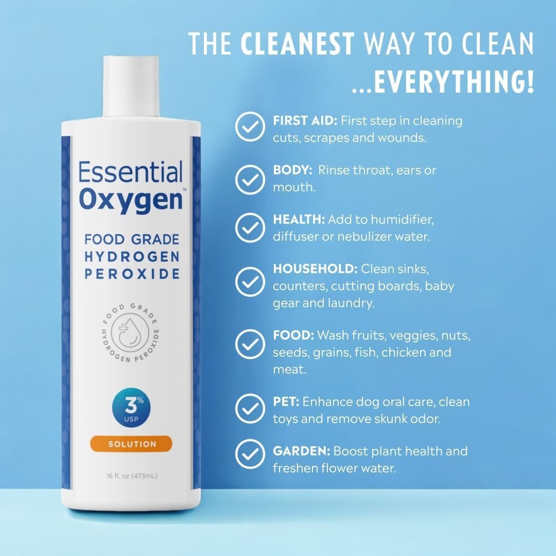 Gentle Yet Effective 3% Hydrogen Peroxide Cleaner – 16 oz Biodegradable Bottle