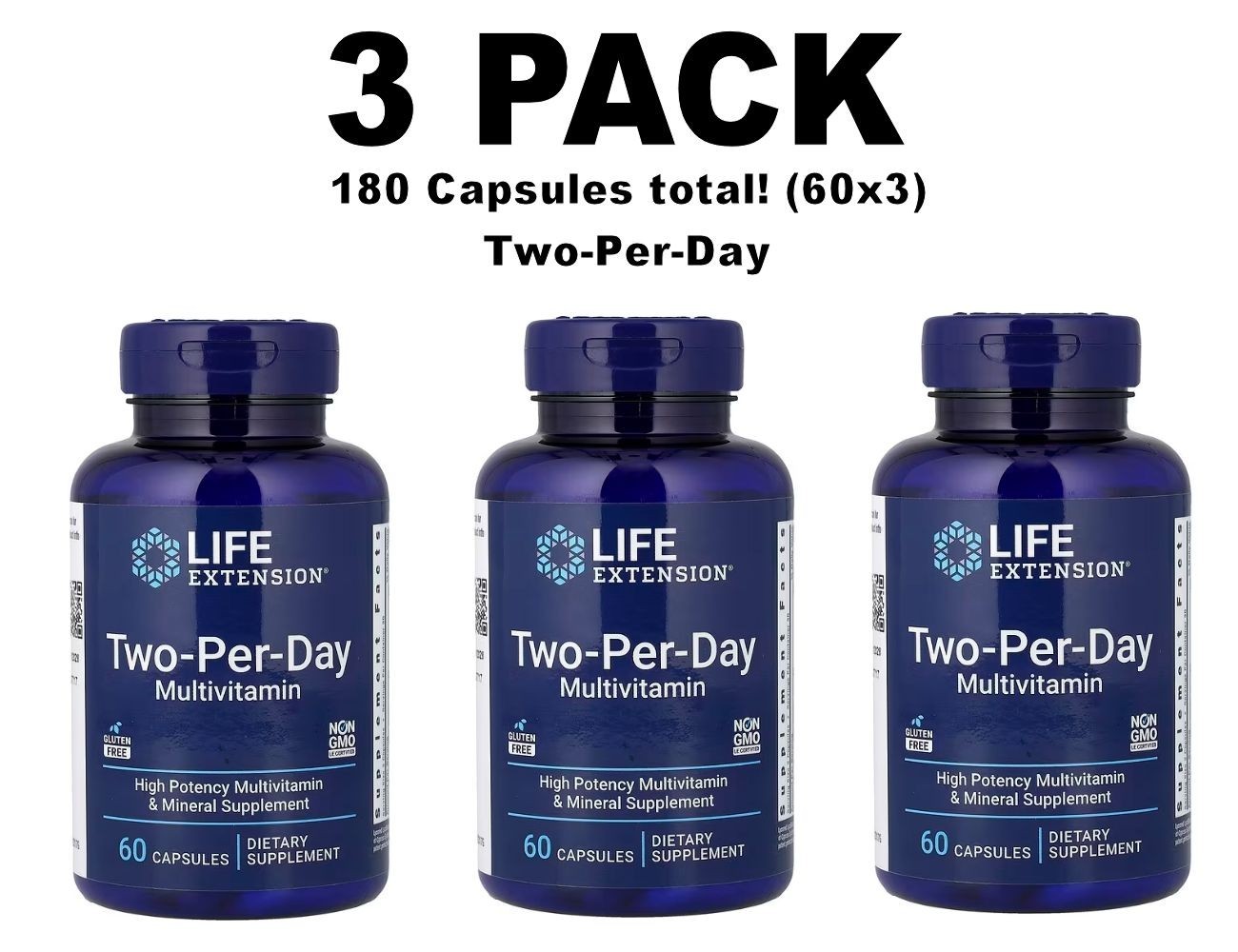 Life Extension, Two-Per-Day Multivitamin, 3 PACK, 60 capsules each (180 total!)