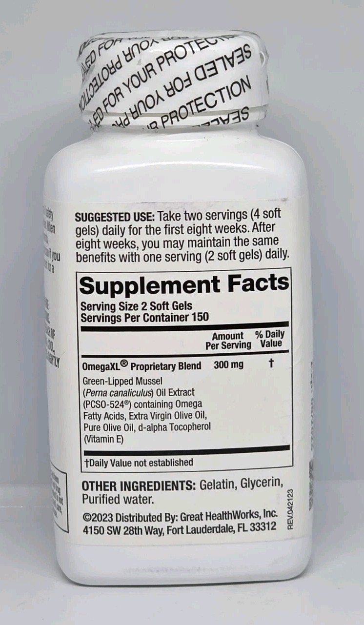 Omega XL by Great Health Works Joint &Muscle Support 300 Soft Gels * Authentic *