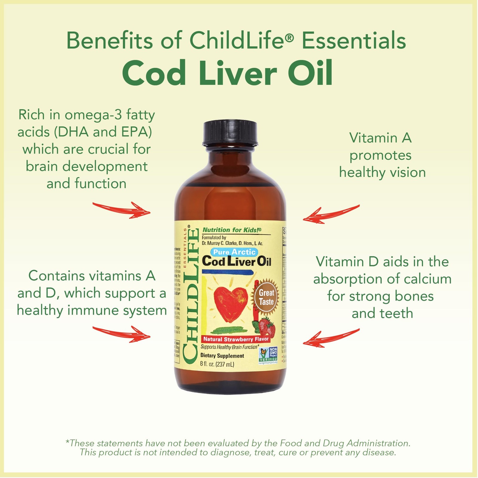 ChildLife Essentials Cod Liver Fish Oil for 8 Fl Oz (Pack of 1), Strawberry