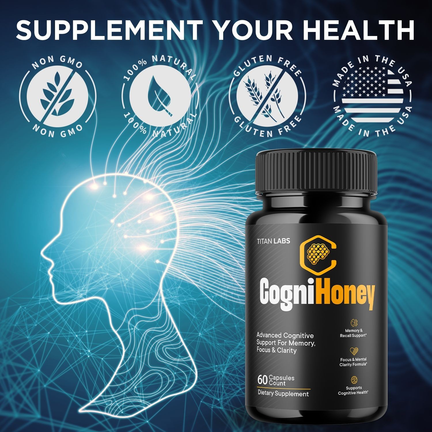 (3 Pack) CogniHoney Pills – Brain Health & Cognitive Support Supplement 180 Caps