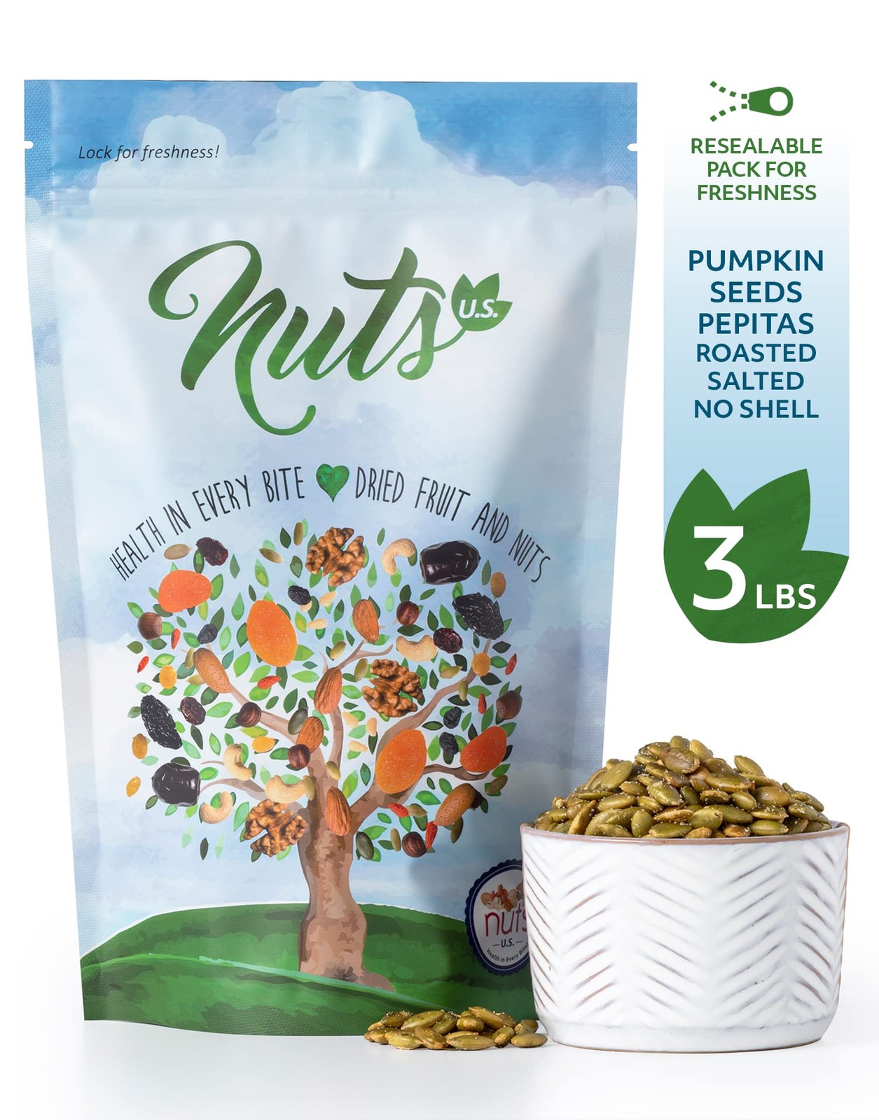 Pumpkin Seeds (Pepitas) | Roasted and Salted | No Shell | 3 LB