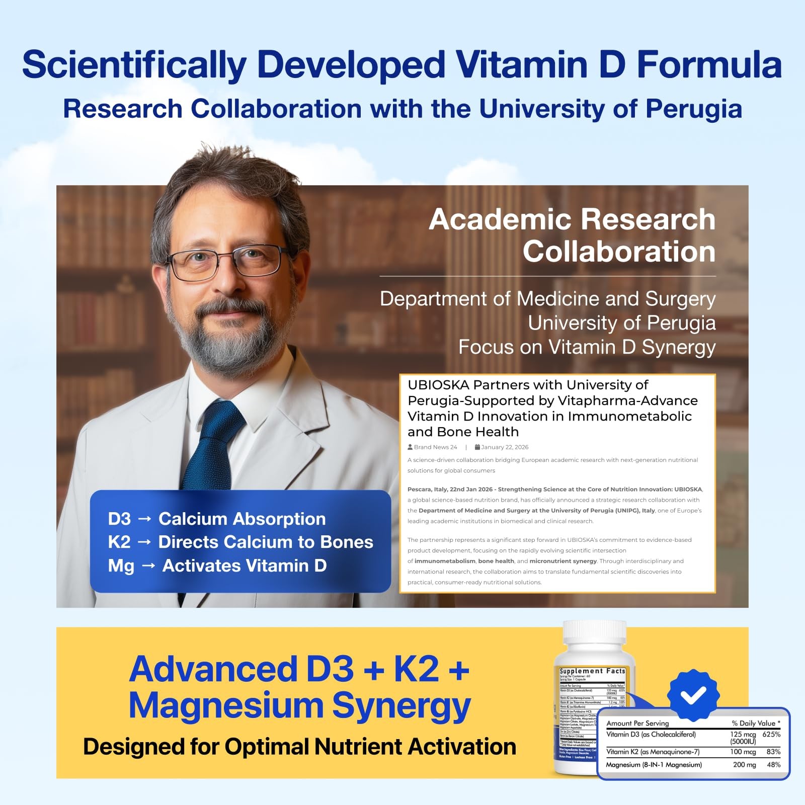 UBIOSKA Vitamin D3 K2 Magnesium Supplement – 5000 IU 1 Count (Pack of 60)