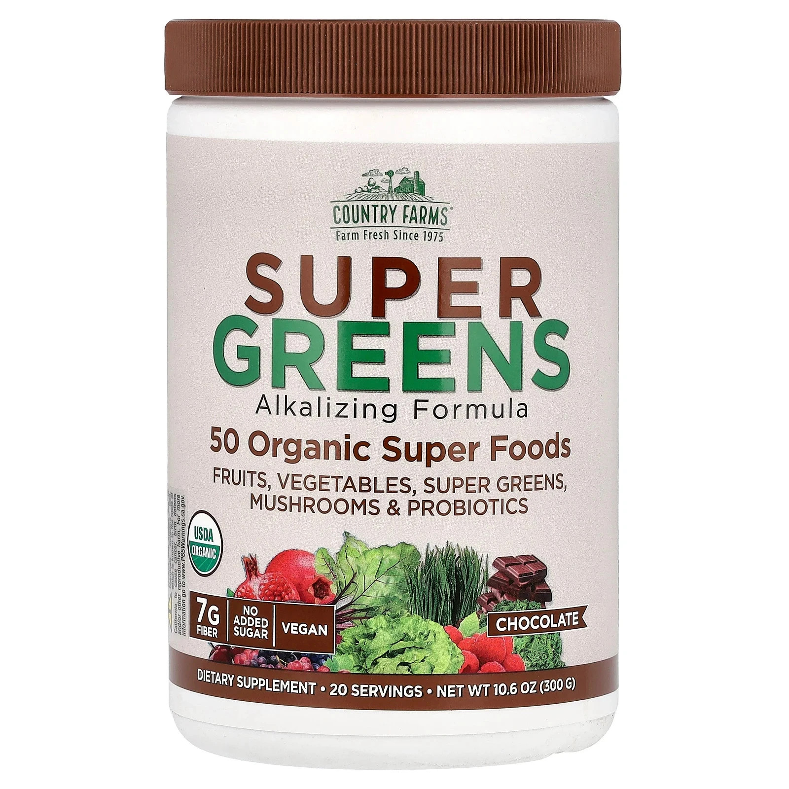 Country Farms Super Greens – Alkalizing Formula Chocolate 300 Grams Each (Pack 2