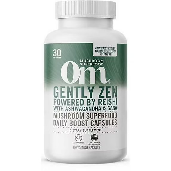 OM Gently Zen, Powered by Reishi w/Ashwagandha & GABA, 90 Veg.Caps. Exp.12/2026