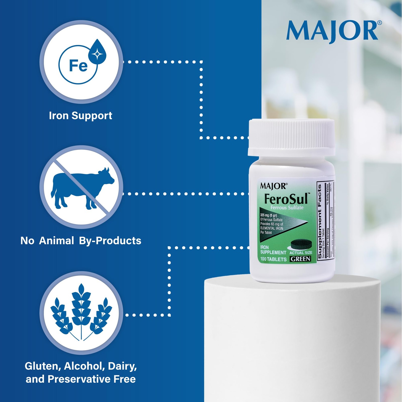 Major Ferosul Ferrous Sulfate Iron Supplement 325Mg 100 Count Pack Of 4 Tablets