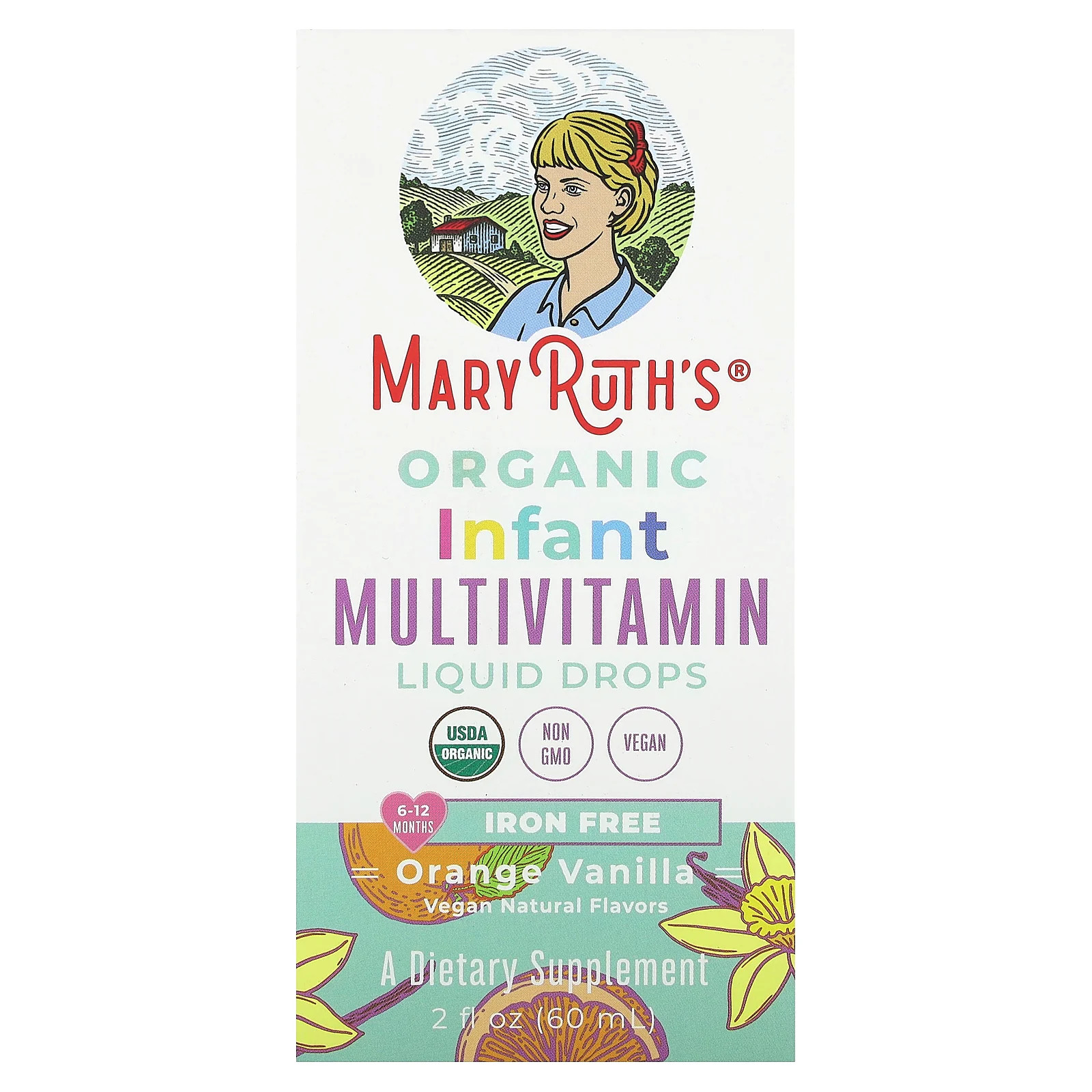 Organic Infant Multivitamin Liquid Drops, Iron Free, 6-12 Months, Orange