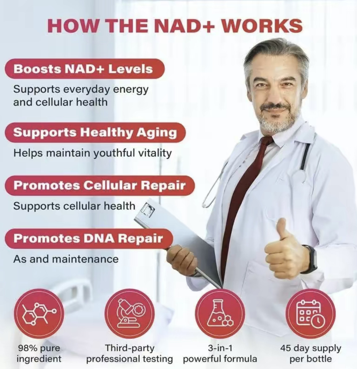 1000mg NAD+ Supplement Drink Mix, Natural Berry Flavor, 30 Count | Promotes Skin