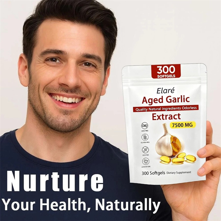 1-5X Elare Aged Garlic Extract, 300 Softgels, 7500mg Odorless | Heart & Immune