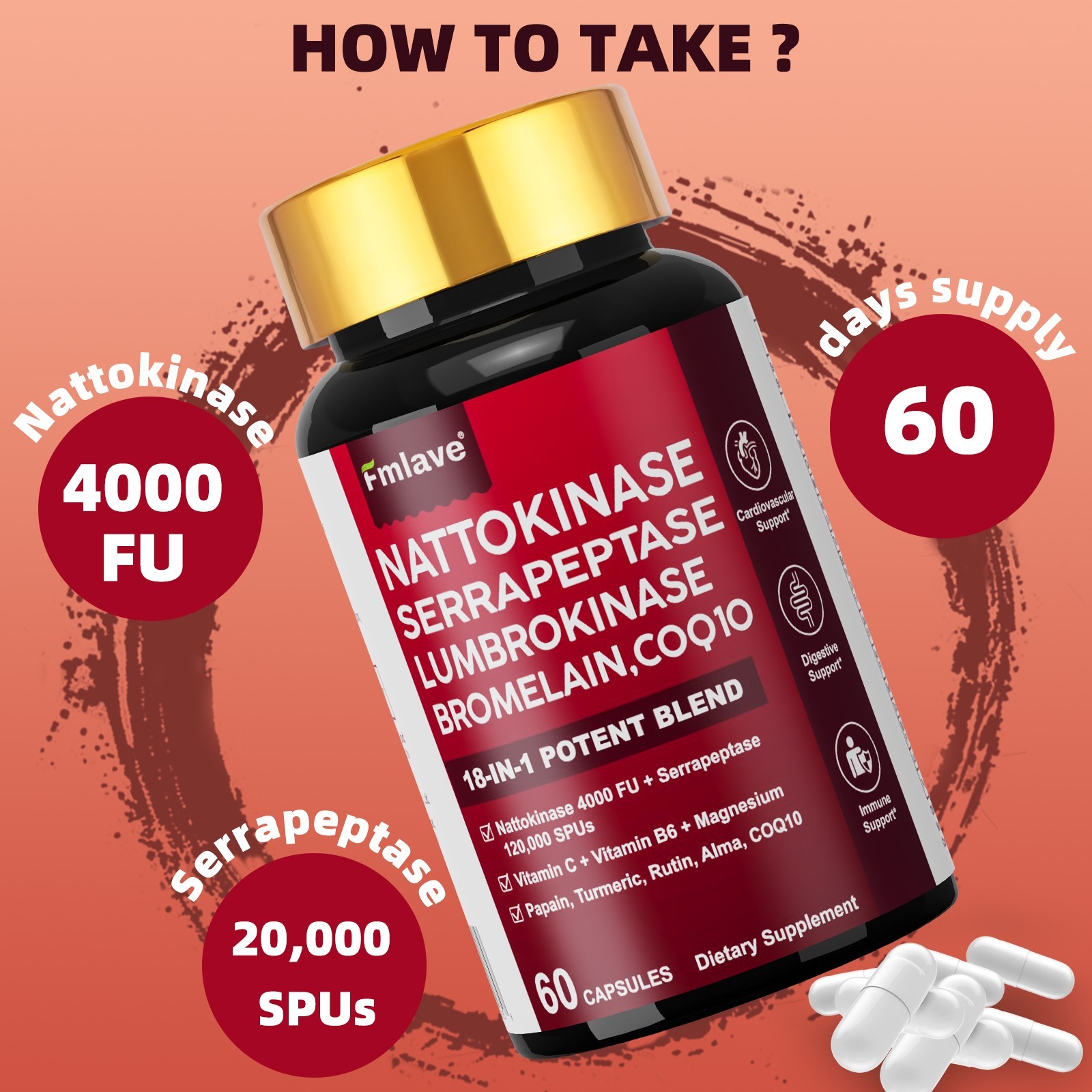 5 pack Nattokinase 4,000 FU – Heart & Cardiovascular Health, Circulatory Support