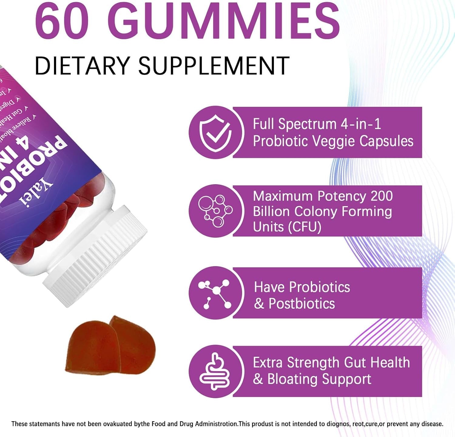 Probiotic Kombucha Gummies | Sugar Free | Probiotics Fiber Supplement for Women