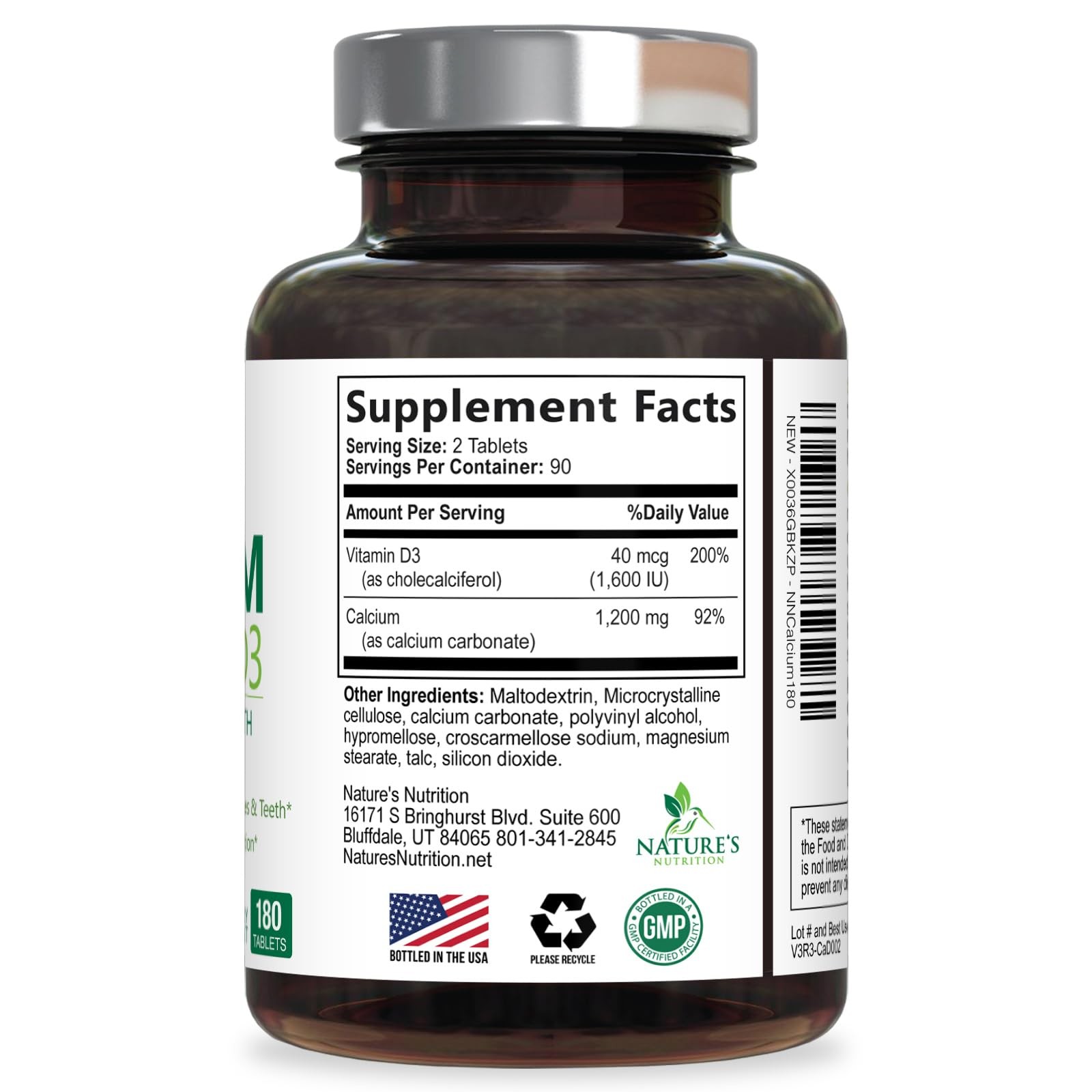 Calcium Supplement with Vitamin D3-1200 mg per 180 Count (Pack of 1)
