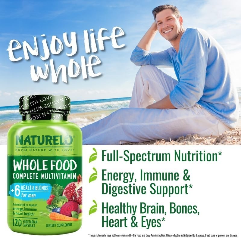 NATURELO Men’s Multivitamin – Whole Food Multivitamin for Men (120 Capsules)