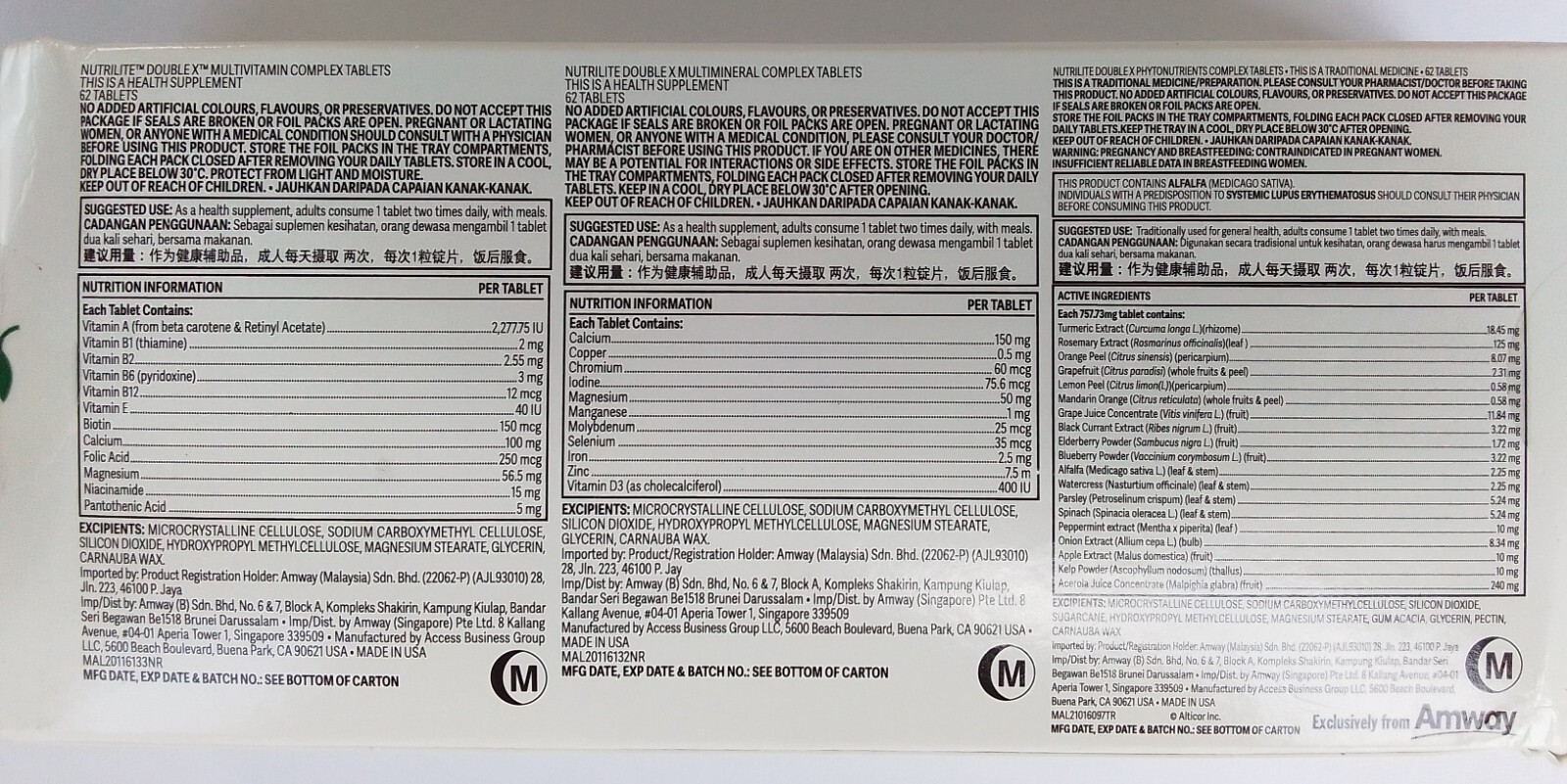 186 Tabs AMWAY NUTRILITE Double X™ (Improved Formula) Multivitamin 31-Day Refill