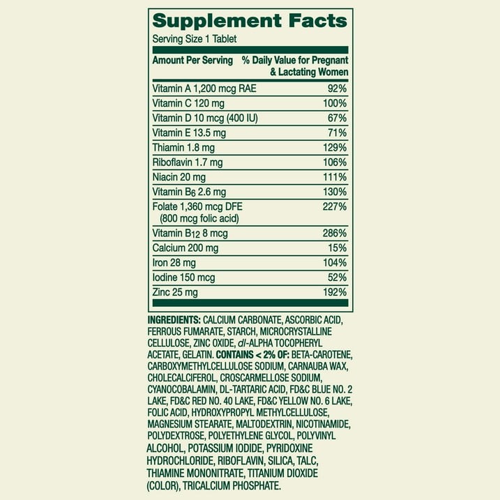 Spring Valley Prenatal Multivitamin Tablets Pregnant Nursing Women 100 Count