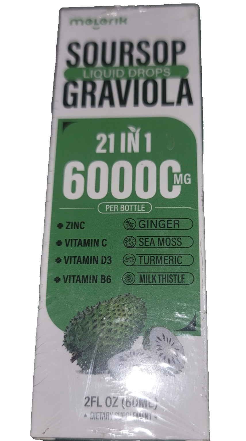 Molorik Soursop Graviola Liquid Drops 2 fl oz 60000MG Per Btl Supplement Exp 27