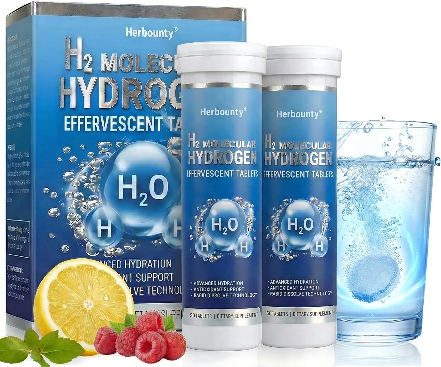 100 Hydrogen Water Tablets High PPM Magnesium H2 Supplement Lemon Raspberry Mint