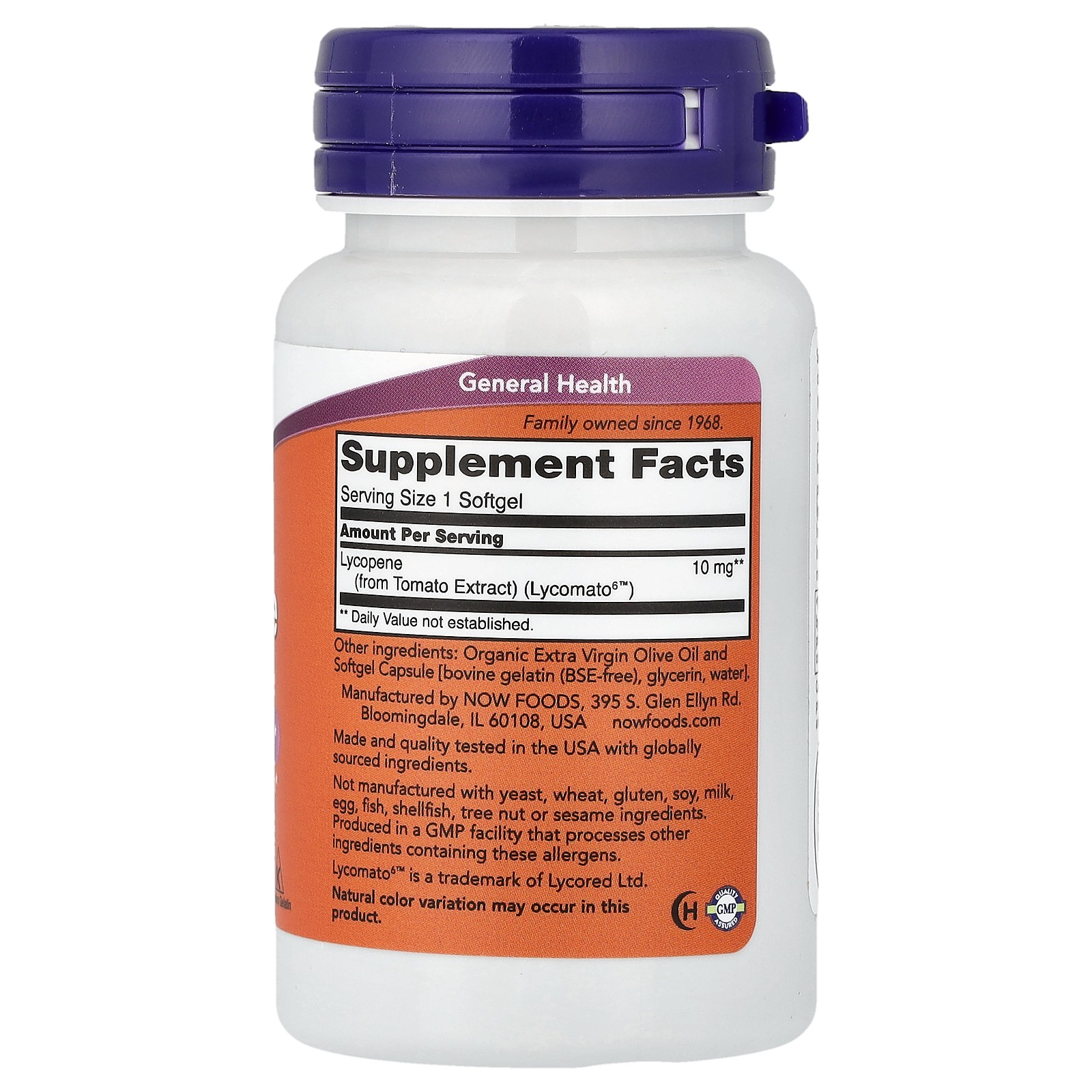 Now Foods Lycopene 10 mg 60 Softgels GMP Quality Assured
