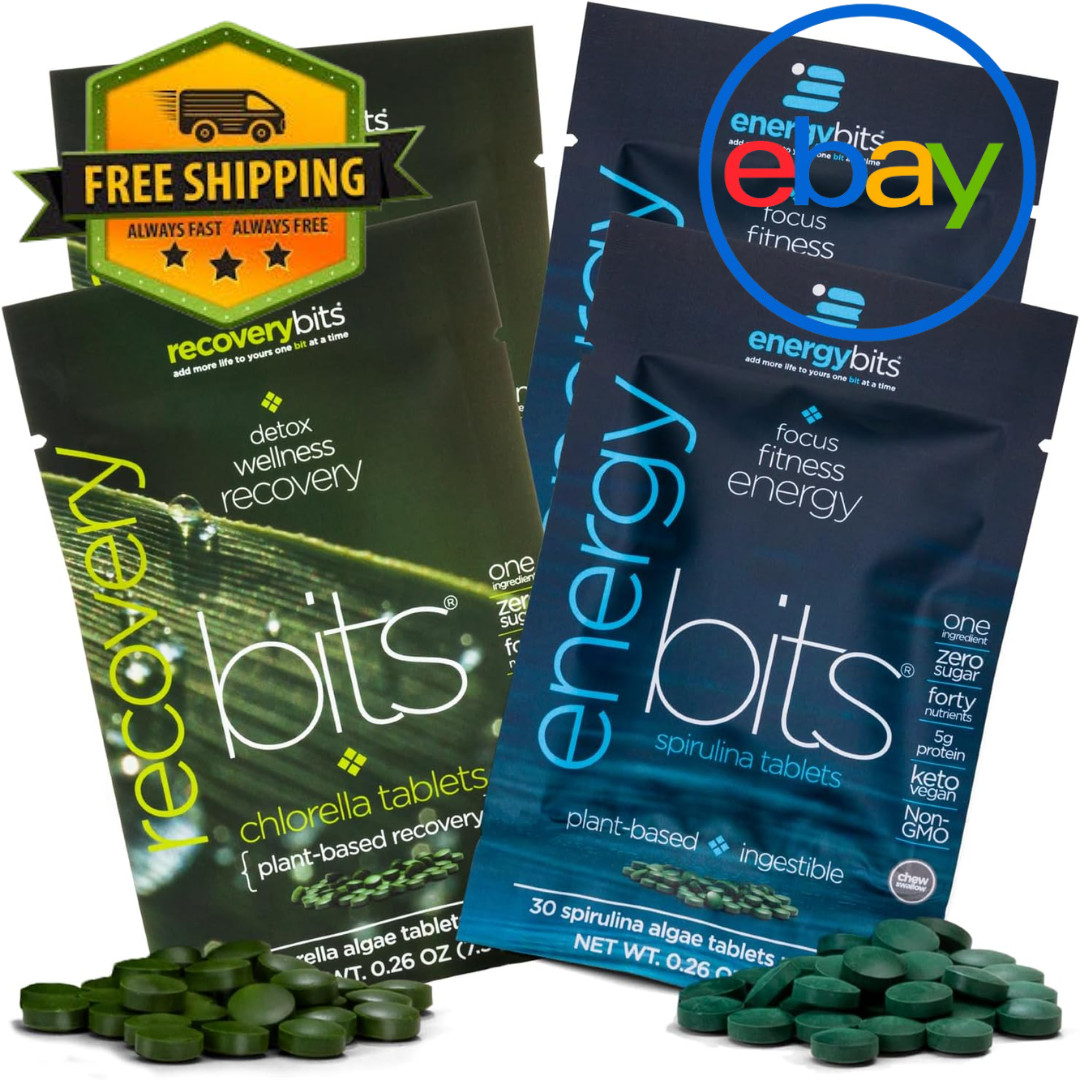 ENERGYbits/RECOVERYbits – Organic Spirulina & Chlorella Tablets,30 Ct Pack of 4.