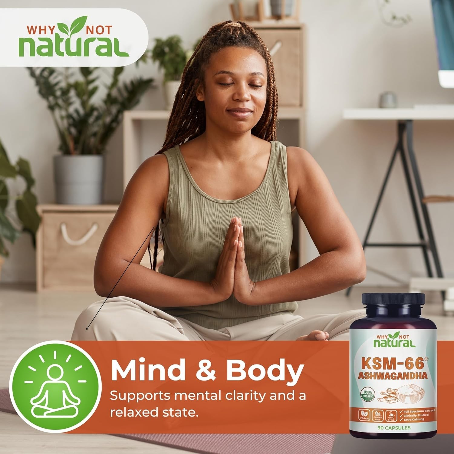 Why Not Natural Organic ashwagandha ksm 66 Supplements Capsules BB6/28 90ct