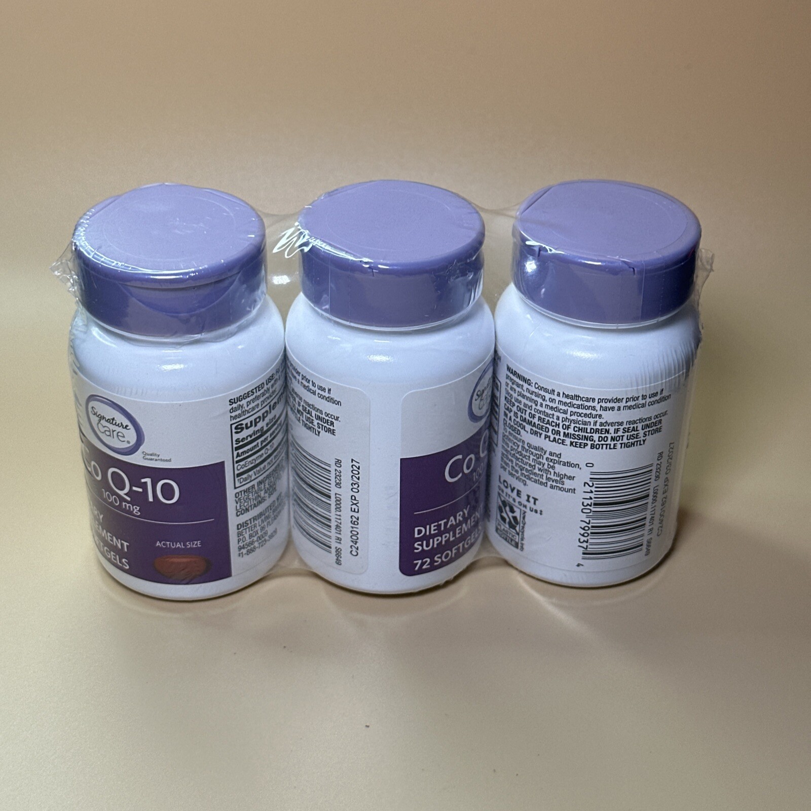 Signature Care Co Q-10 Dietary Supplement 100mg 216 Total Capsules Lot Of 3