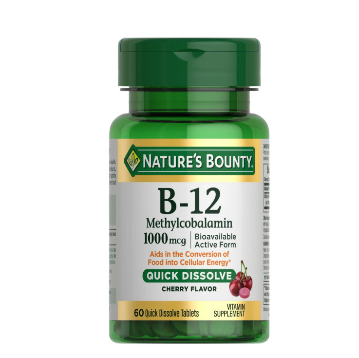 Nature’s Bounty Vitamin B12 1000 mcg Quick Dissolve Tablets 60 Ct Cherry Exp2028