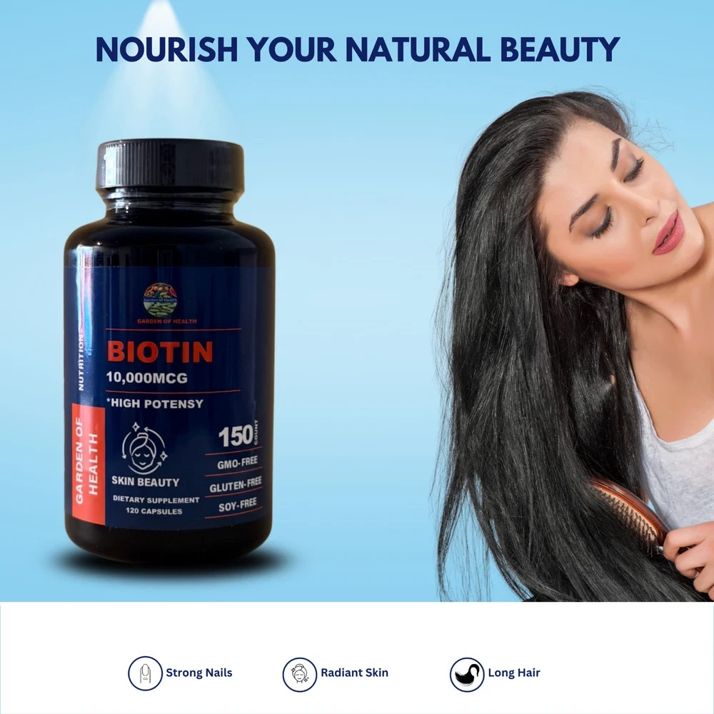 Biotin 10000mcg Hair Skin Nails Growth High Potency Supplement 150 Capsule–