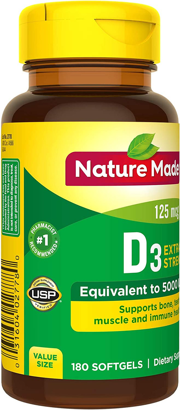 Nature Made Extra Strength Vitamin D3 5000 IU Supplement Gummy, Softgel, Tablet