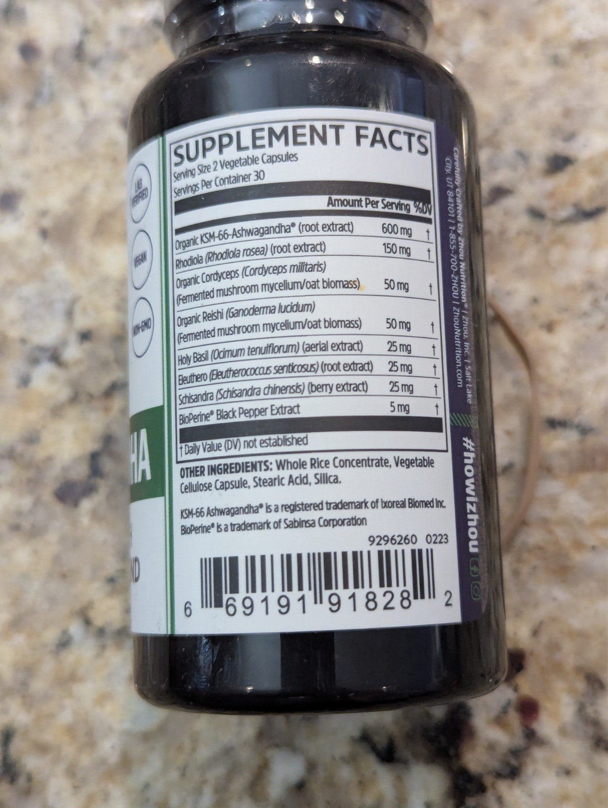 Zhou Ashwagandha Adaptogen Blend Supplement 60 capsules exp: 01/2029