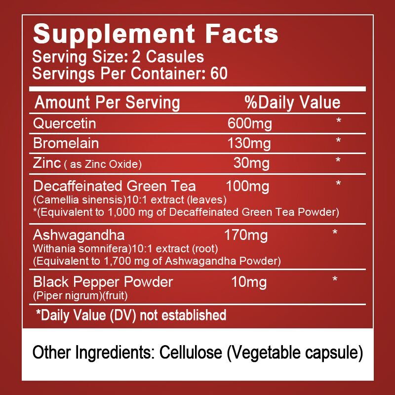 Quercetin with Bromelain & Zinc – Natural Immune Support Supplement 600MG 120pcs