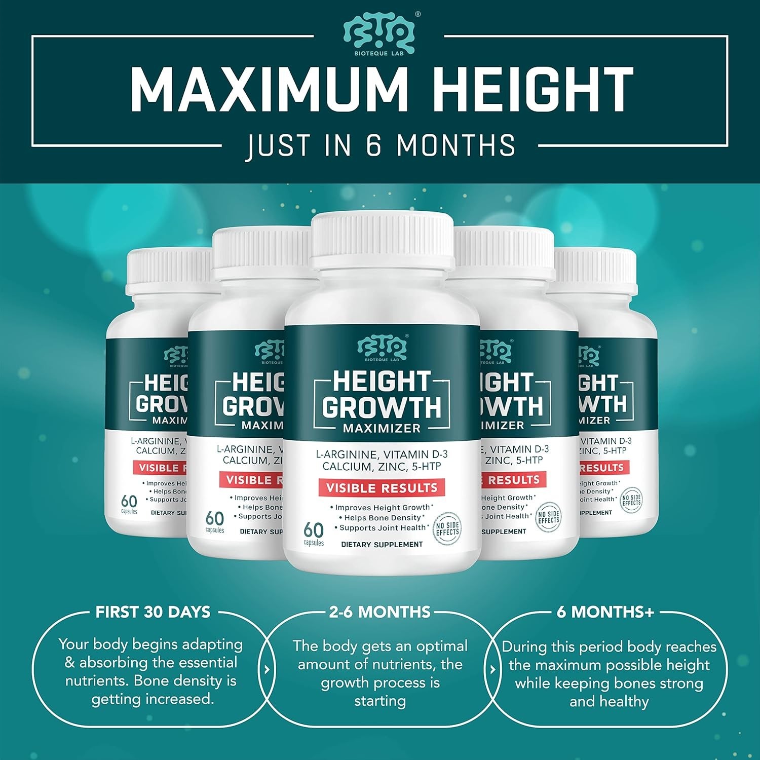 BIOTEQUELAB Height Growth Maximizer Calcium Vitamin D3 and Zinc Blend Pills B…