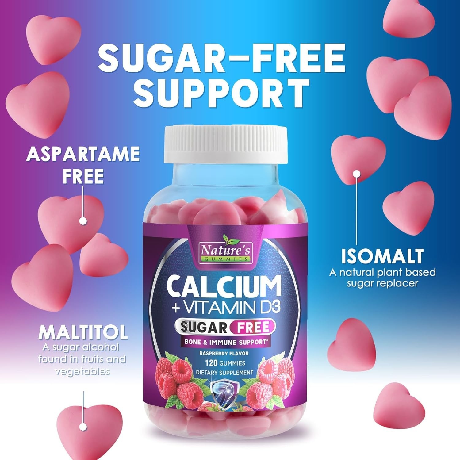 Calcium Gummies with Vitamin D3, Sugar Free Calcium Gummy for Adults & Kids